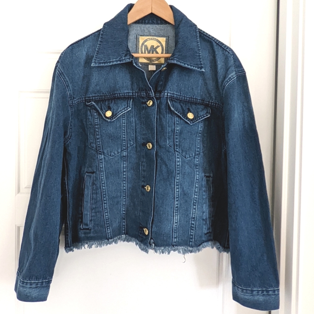 NWT Minimalist Denim Jacket Fringe Raw Hem L Western Cowgirl Boho Cabincore